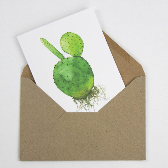 Illustrated watercolor cactus postcard. Photo.