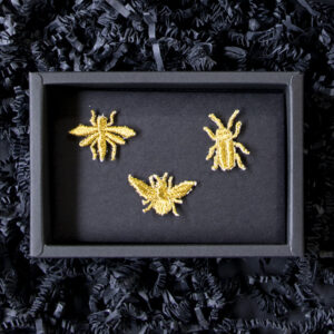 Embroidered Patches in gold thread, bees and bugs