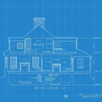 cyanotype blauwdruk van een huis technische tekening
