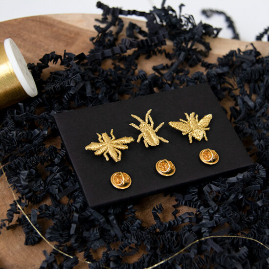 Botanopia golden embroidered brooches - 3 Little Bugs