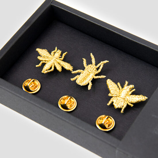 Botanopia golden embroidered brooches - 3 little bugs