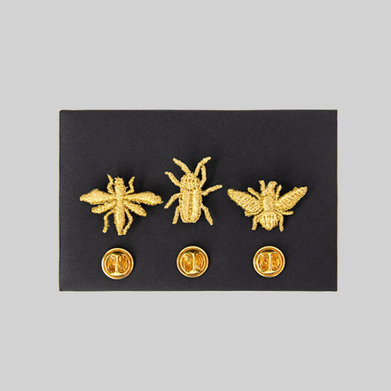 Botanopia golden embroidered brooches - 3 little bugs