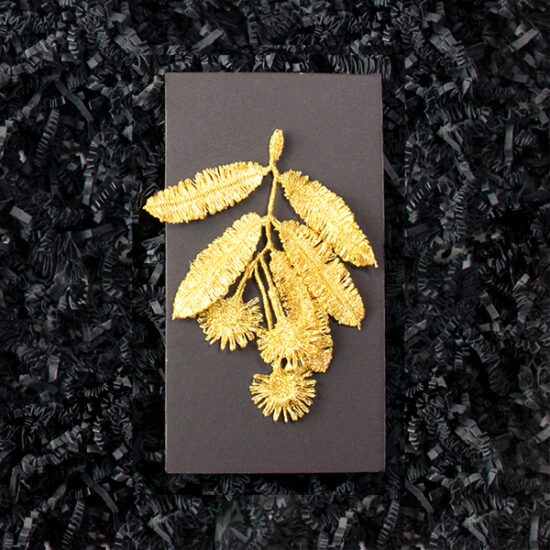 Eucalyptus flower embroidered brooch in gold