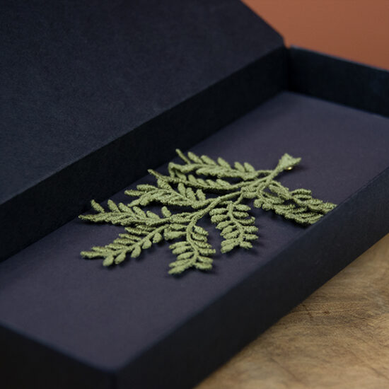 Olive branch embroidered brooch by Botanopia