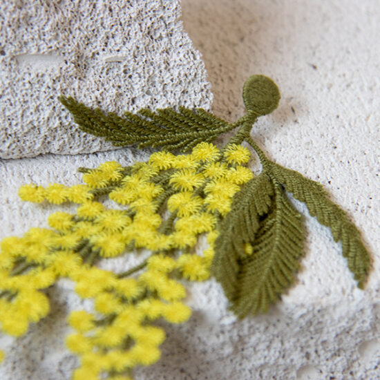 Mimosa flowers embroidered brooch